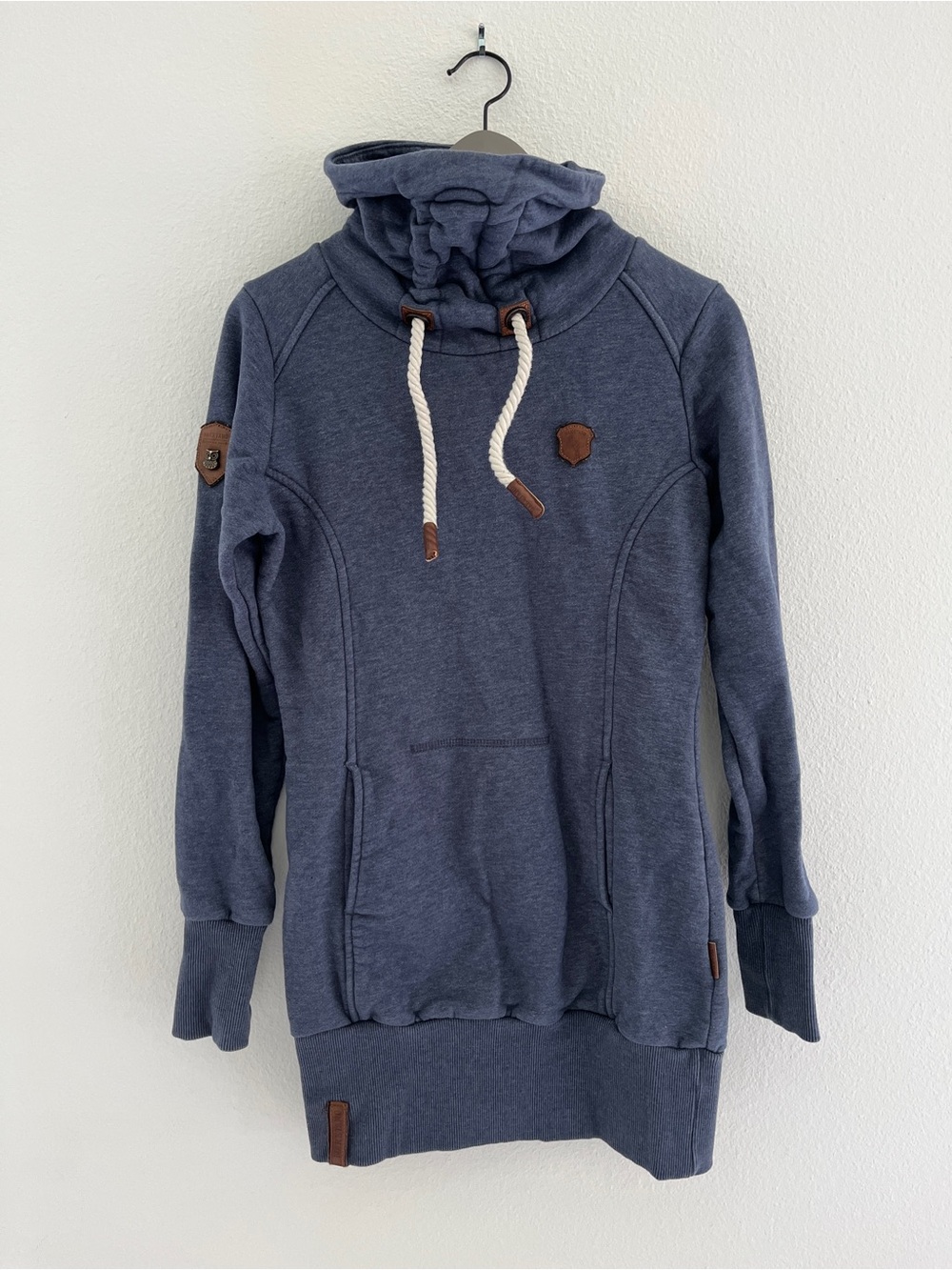 Naketano Navy Blue Cowl Neck Pullover with Rope Drawstrings
